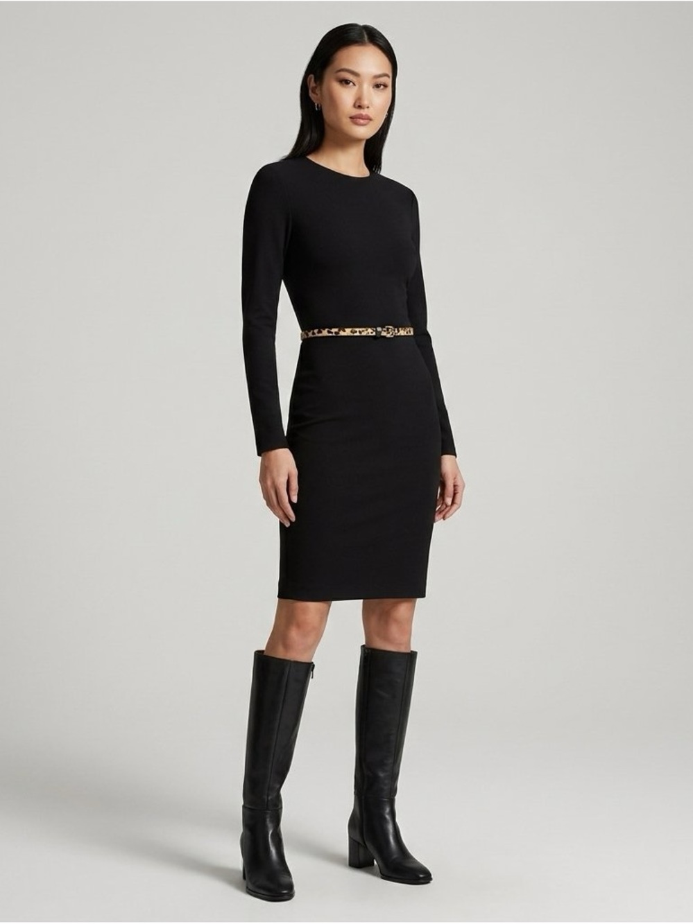 Banana Republic Leopard Calf Hair Skinny Belt Black Leather Size Small